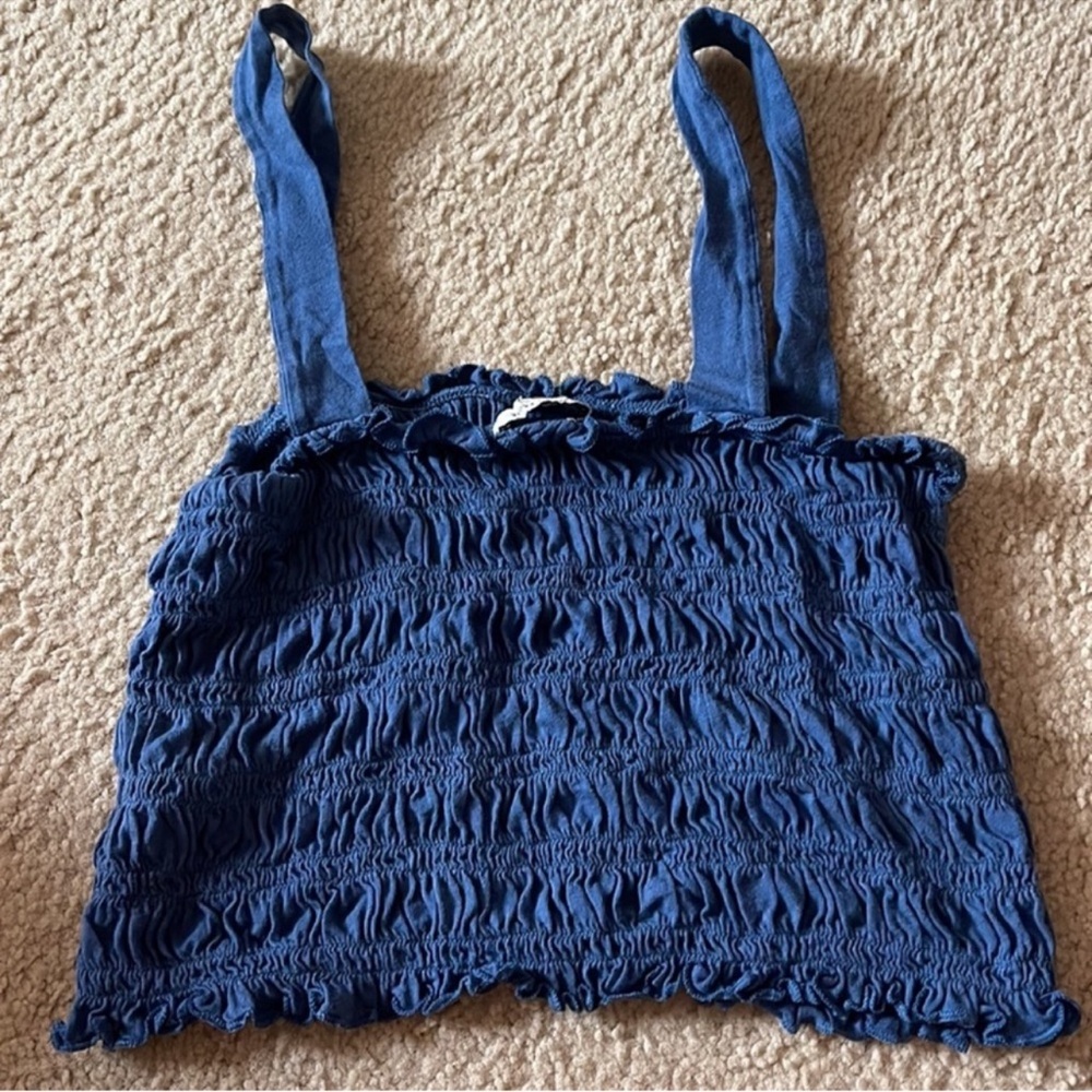 American Eagle Outfitters Navy Smocked Cropped Tank Top - Picture 3 of 4